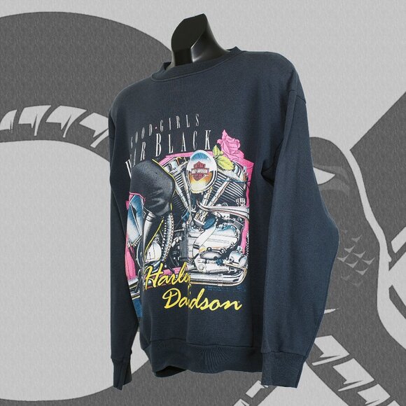 1990s Harley-Davidson Sweatshirt Women's Large Good Girls Wear Black - Picture 2 of 6